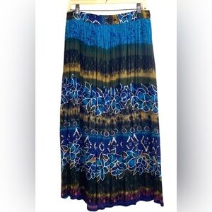 Chaudry Blue and Green Floral Maxi Skirt